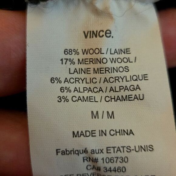 Vince Textured V-Neck Sweater Black Merino Wool Alpaca Camel Blend Size Medium - Picture 7 of 7